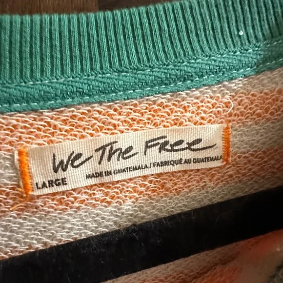 NWOT free people Large striped crewneck orange and green- never worn - Picture 2 of 5